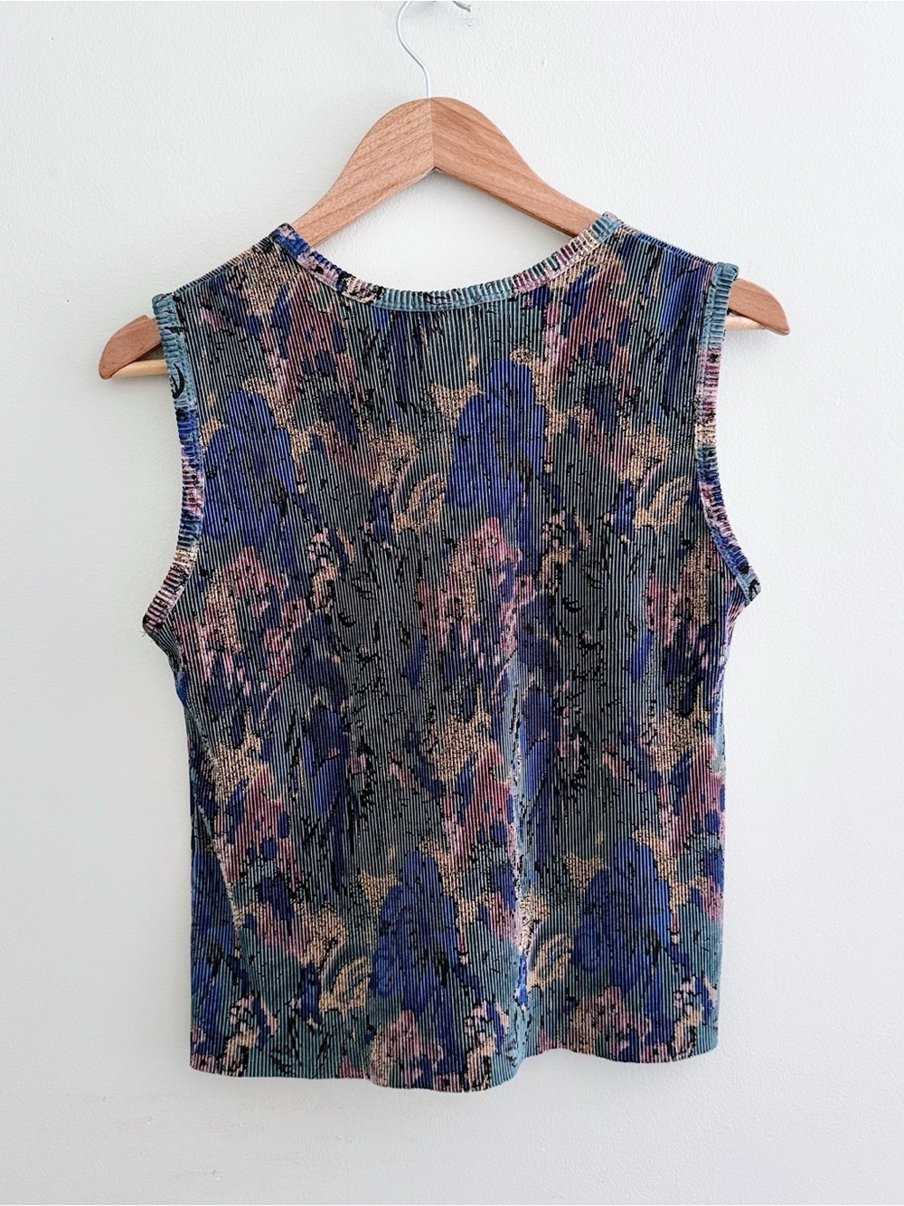 Plissé Vintage Floral Muted Ribbed Accordion Pleat Sleeveless Top Medium - Picture 4 of 4